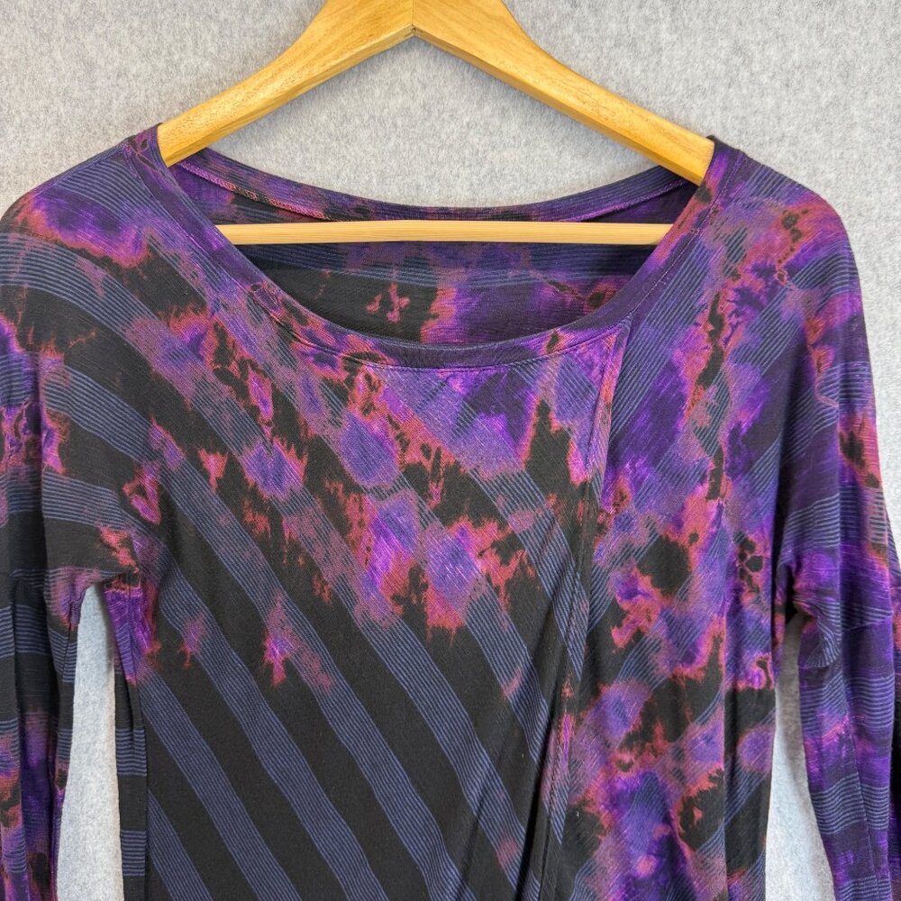 Ecco Clothing Womens Black Purple Tie Dye Layered‎ Blouse Shirt Long Sleeve XS - Picture 2 of 11